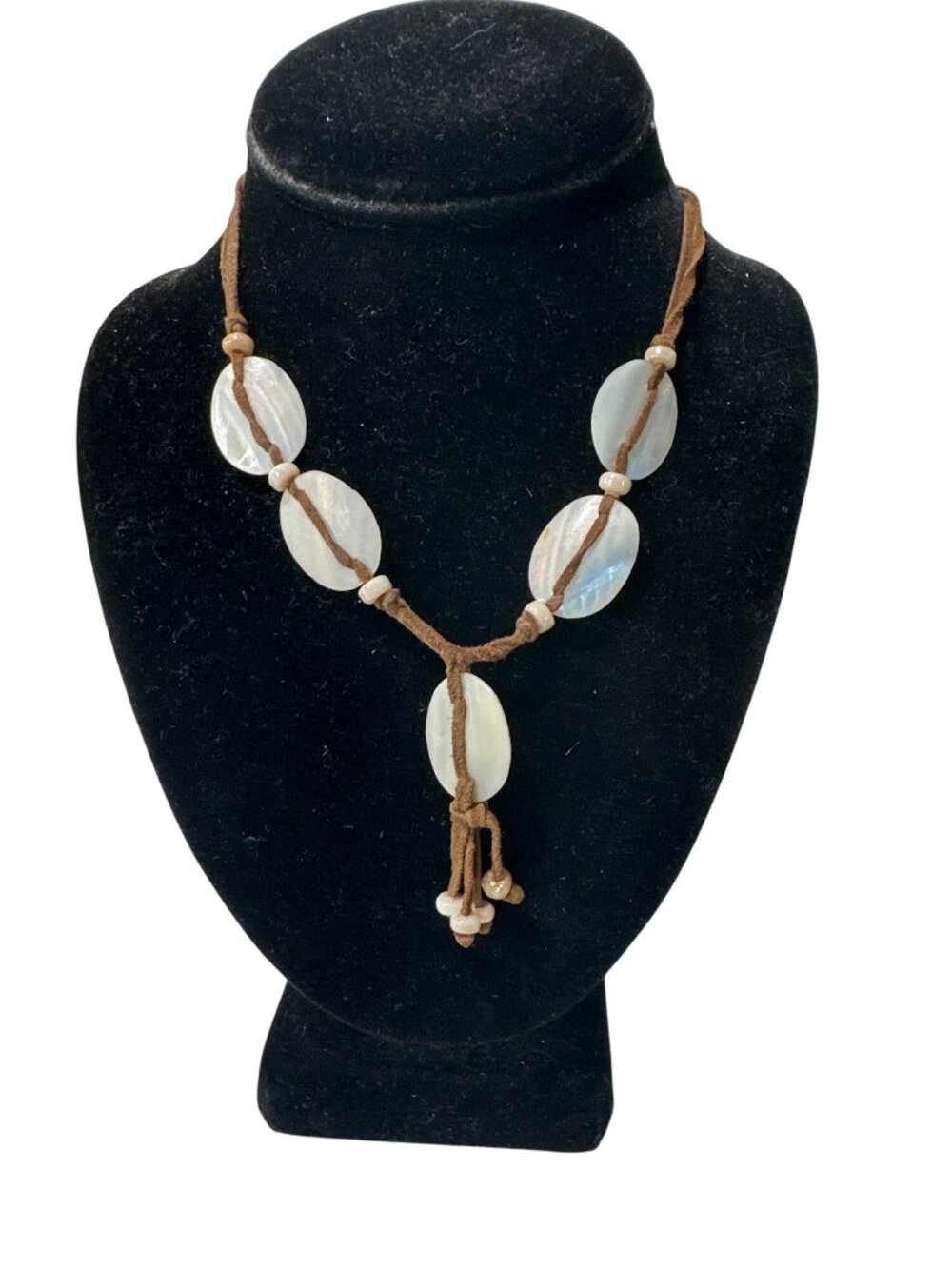 Boho Shell & Suede Cord Necklace Beads Handmade Natural Western Cowgirl Style